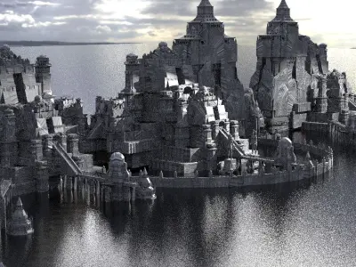 Ringed Celtic Ocean Cityscape Kit bash 2 3D model