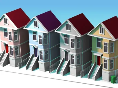 Houses cartoon style 3D model