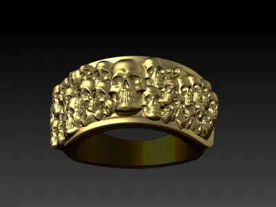 Ring multiple skulls mens silver band biker Hollow Jewelry 3D print model