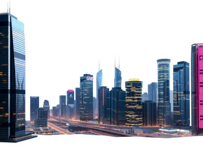 Cyberpunk Skyscraper Neon Silhouette model pack Low-poly 3D model