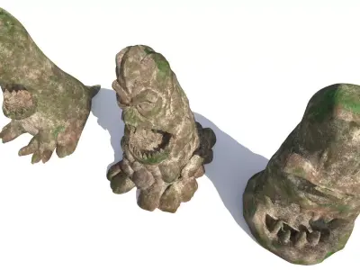 stone totems shaped like monsters 3D model