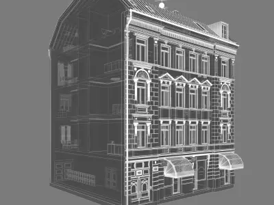 Residential City Building - Row - 16 - Storefront with Stucco 3D model