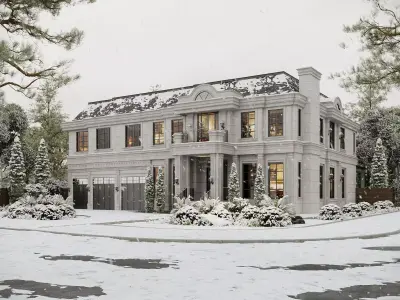 Neoclassical Villa Exterior Full 3D Scene Summer  3D model