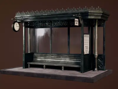Vintage Tram Bus Stop Low-poly 3D model