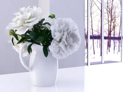 White Peonies 3D model