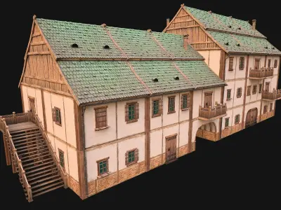Medieval European Brick House Low-poly 3D model