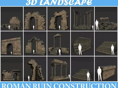 Low poly Ancient Roman Ruin Construction Pack - Brown Mossy Low-poly 3D model