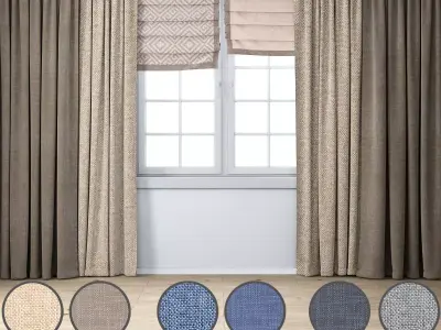 Curtains  Set in a modern style 01  3D model