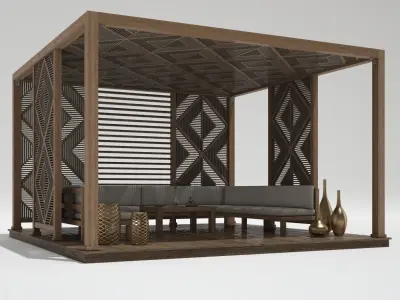 Wood Pattern Gazebo pergola 3D model