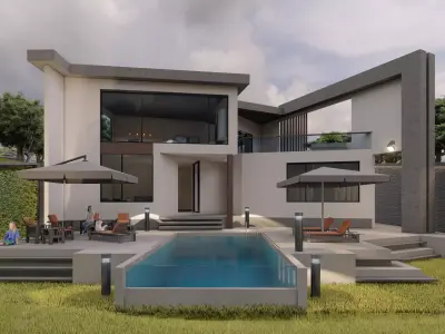 G2 HOUSE Modern beach house villa  with interior and landscape 3D model