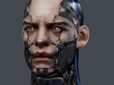 Realistic White Male Head Cyborg  3D model Game Ready Low-poly  Low-poly 3D model