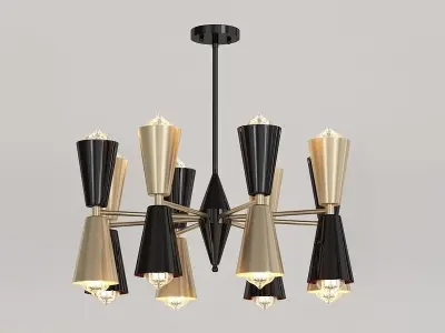 BARBELL modern chandelier with gold and accents 3D model