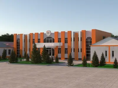 building orange house surrounded 3D model