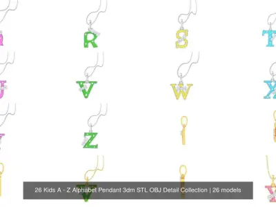  26 Kids A - Z Alphabet Pendant 3dm STL OBJ Detail Collection 3D Model Pack