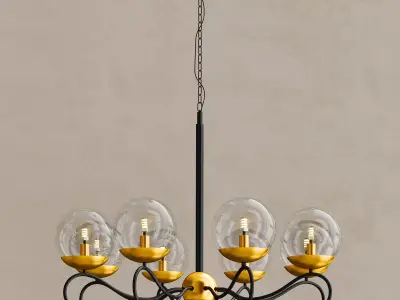 PRUINA gold chandelier with glass globes 3D model
