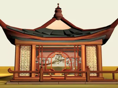 Stylized Chinese Pavilion Traditional Oriental Rest House Low-poly 3D model