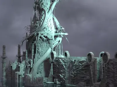 Celtic Gods Engraved Tower Tree 3D model