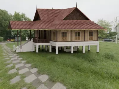 Traditional Houses - Rumah Belah Bubung Low-poly 3D model