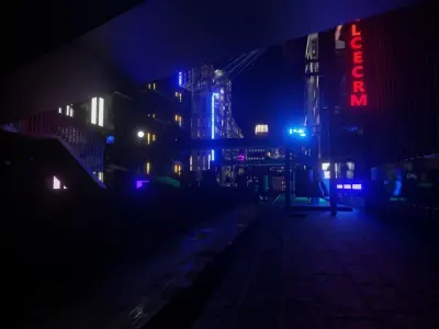 Realistic Street city at night with neon lights 3D model