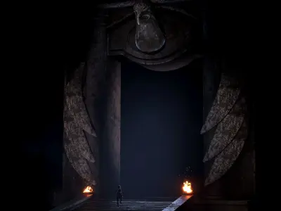 Game ready ancient gate Low-poly 3D model