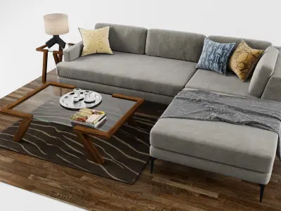 Sofa Andes Right Arm with Coffee table and Accessories 3D model