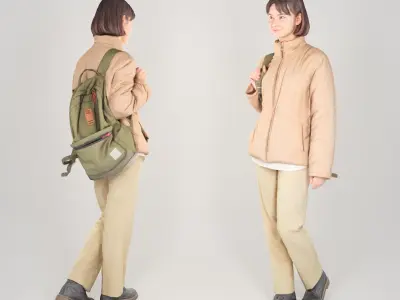 Woman in street style with a green backpack 202 Low-poly 3D model