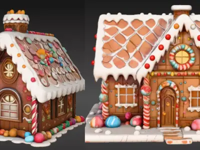 Winter House Christmas 3D Model Two Model Pack Back Ground Scene Low-poly 3D model