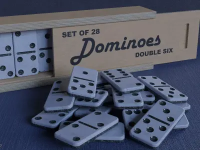 Set of 28 dominoes and a box 3D model