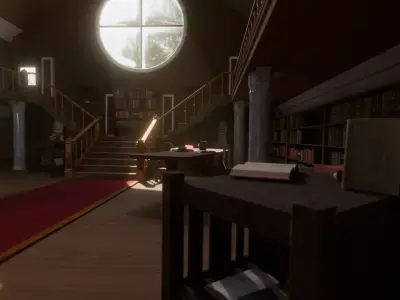 Library of The Firsts Vintage wood library interior Low-poly 3D model