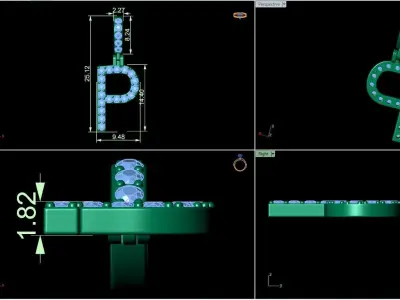Alphabet P-letter single row pendant 3D print model