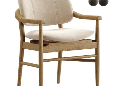 Bryson Modern Classic Beige Upholstered Whitewash  Arm Chair 3D model