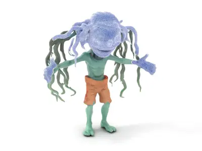 Cartoon Zombie Kid with Dreadlocks Rigged and Animated Low-poly 3D model