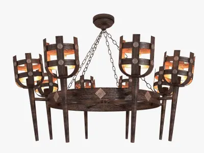 Classic Medieval Rustic Iron Chandelier 3D model