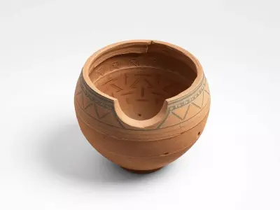 Ancient Terracotta Geometric Ritual Vessel Low-poly 3D model