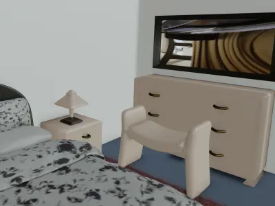 Bedroom with bed and dresser Free 3D model