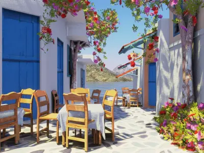 european style beach restaurant 3D model