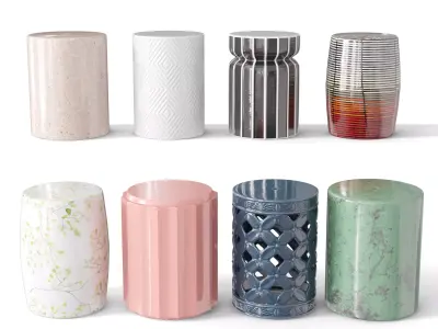 Ceramic garden stool collection 2 Low-poly 3D model