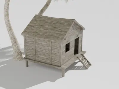Beach Cottage House with Palm Tree Low-poly 3D model