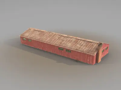 Old Garage 01 red with damage DMG  Low-poly 3D model