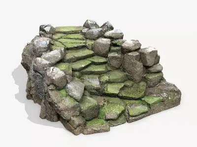 Mossy Rock Stairs Low-poly 3D model