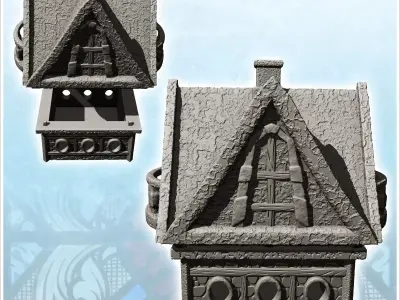 High roofed building with stone terrace and chimney 23 - Medieva 3D print model