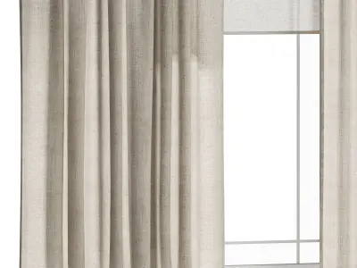 Beige Linen Curtains 3D model