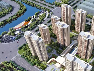 Contemporary Riverside High-Rise Community 3D model