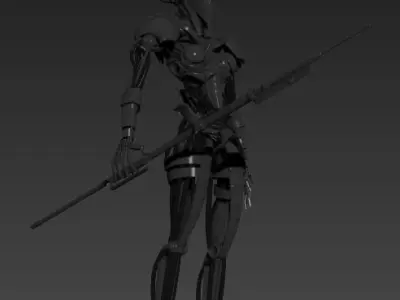 sciff futuristic woman holding sword 3D model