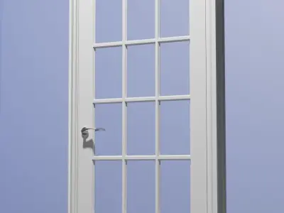 Glass panel interior door and architrave frame 3D model