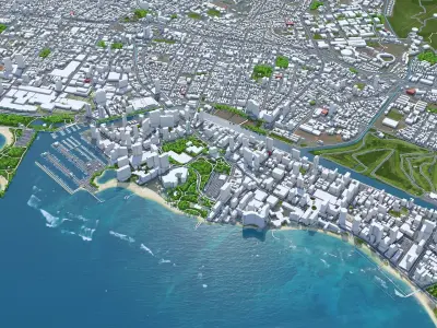 Oahu Island Hawaii USA Low-poly 3D model