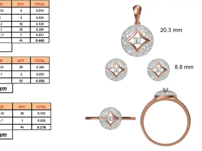 Light wt Ring Earrings Pendant set stl jcd 1-render details 3D print model 44