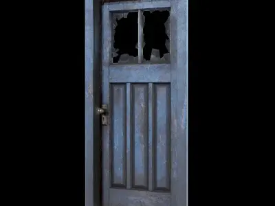 Old Door with broken window Low-poly 3D model