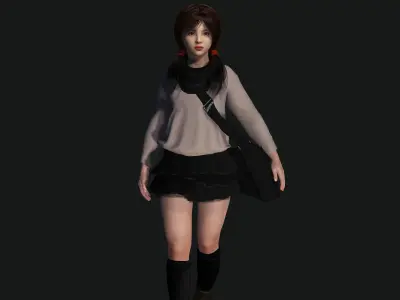 3D REALISTIC HUMANCHARACTER - KOREAN or ASIAN TEENAGE GIRL KIDS Low-poly 3D model