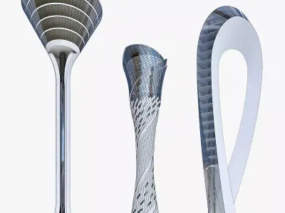 Airport Control Towers Collection Low-poly 3D model